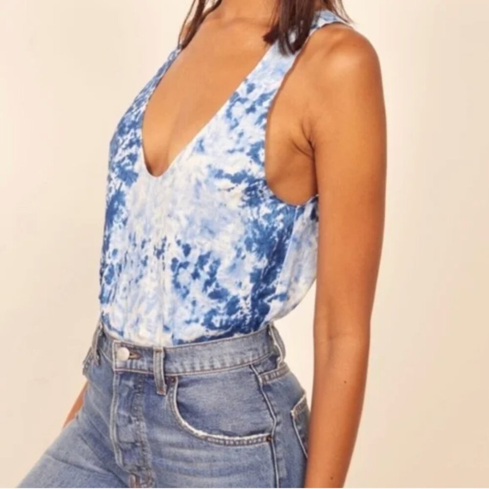 NWT Reformation 100% Linen Lyle Tie-Dye Shibori Top - Size S